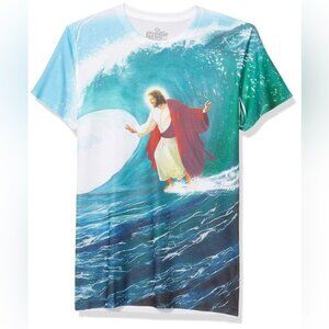 Surfs Up Jesus T-Shirt Adult Large Goodie Two Sleeves Crewneck Shirt